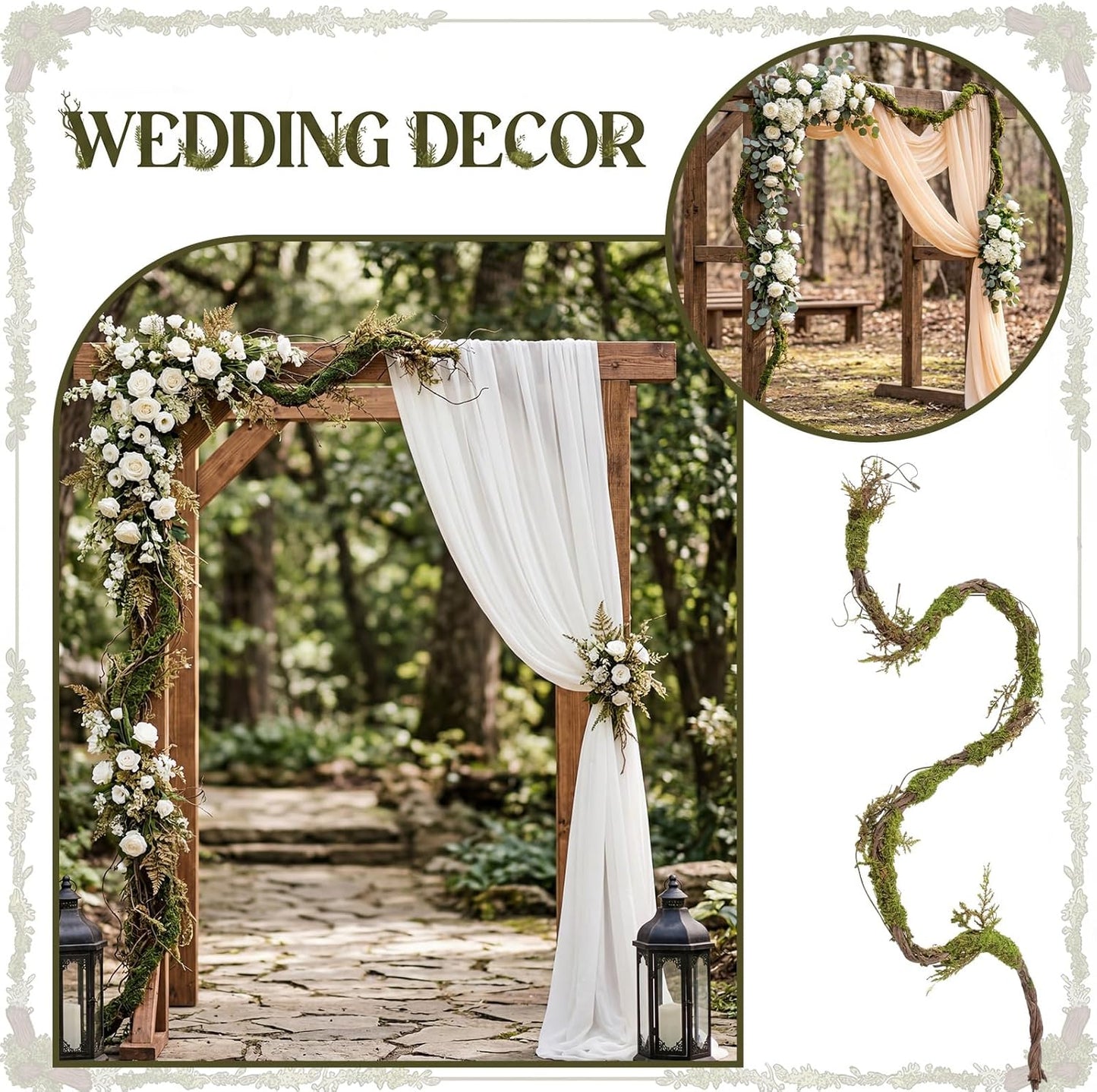 2 Pcs 6.56 Ft Large Bendable Artificial Tree Branches with Fake Moss and Ferns Sturdy Hanging Fake Plants Branches Vine for 3D Gardens Jungle Themed Parties and Wedding Arch Decorations
