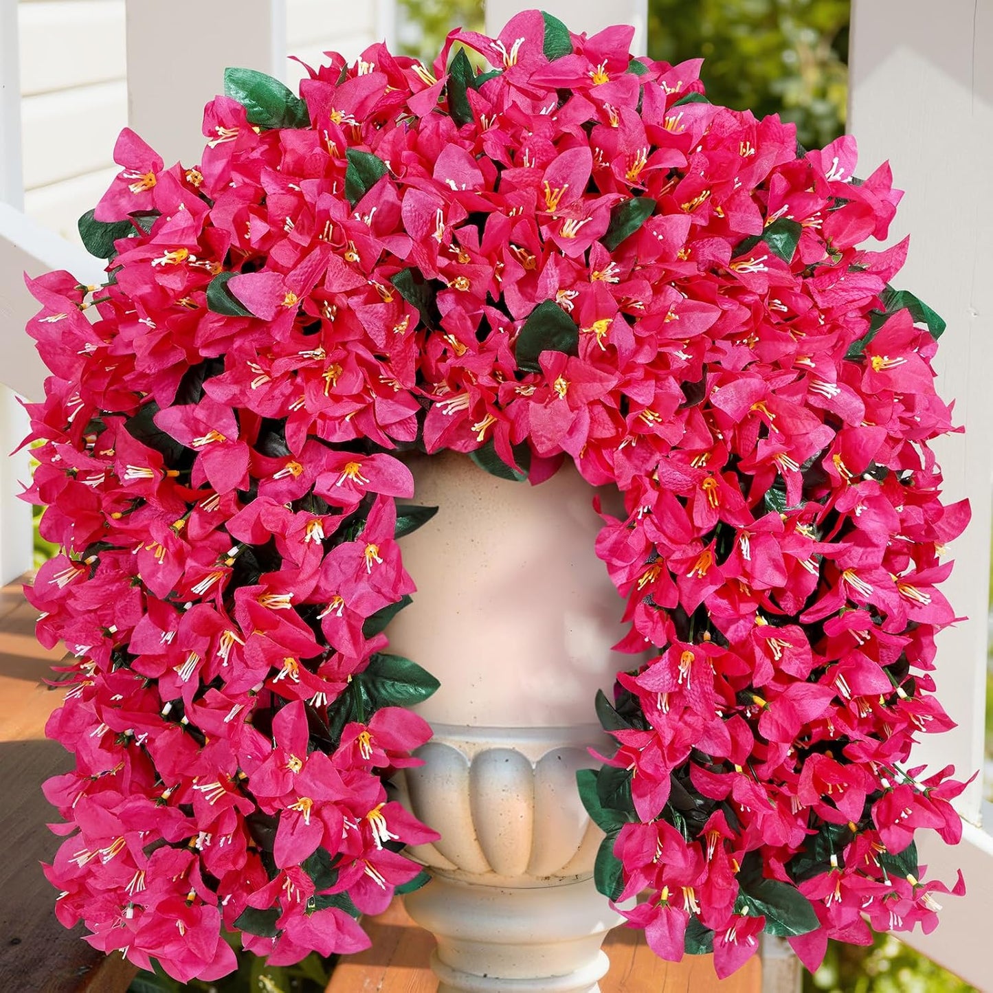 Artificial Bougainvillea Flowers, 2 PCS Plastic Long Trailing Vines Fake Flowers for Outdoor Indoor Garden Porch Patio Balcony Decor, UV Resistant, Hot Pink