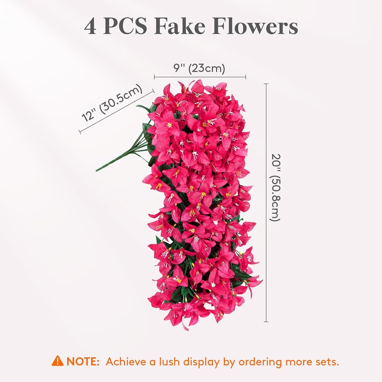 Artificial Bougainvillea Flowers, 2 PCS Plastic Long Trailing Vines Fake Flowers for Outdoor Indoor Garden Porch Patio Balcony Decor, UV Resistant, Hot Pink