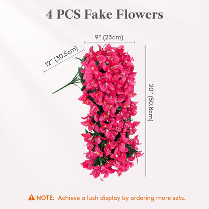 Artificial Bougainvillea Flowers, 2 PCS Plastic Long Trailing Vines Fake Flowers for Outdoor Indoor Garden Porch Patio Balcony Decor, UV Resistant, Hot Pink