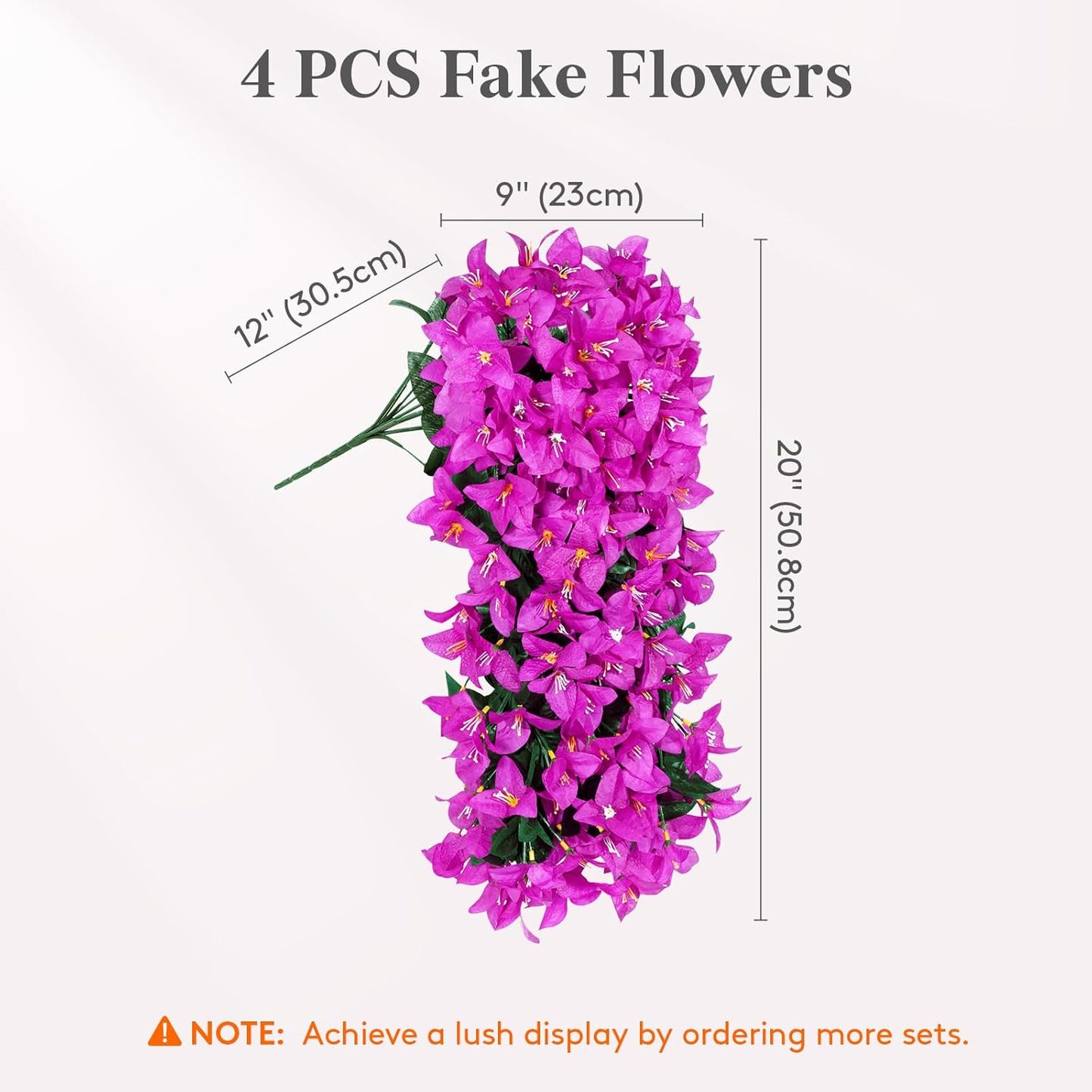 Artificial Bougainvillea Flowers, 2 PCS Plastic Long Trailing Vines Fake Flowers for Outdoor Indoor Garden Porch Patio Balcony Decor, UV Resistant, Hot Pink
