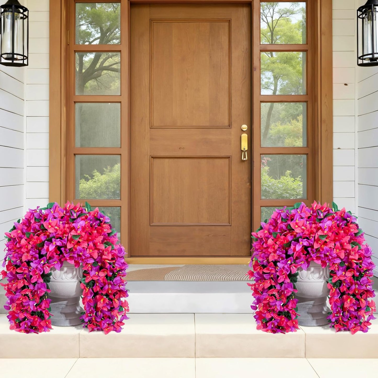 Artificial Bougainvillea Flowers, 2 PCS Plastic Long Trailing Vines Fake Flowers for Outdoor Indoor Garden Porch Patio Balcony Decor, UV Resistant, Hot Pink