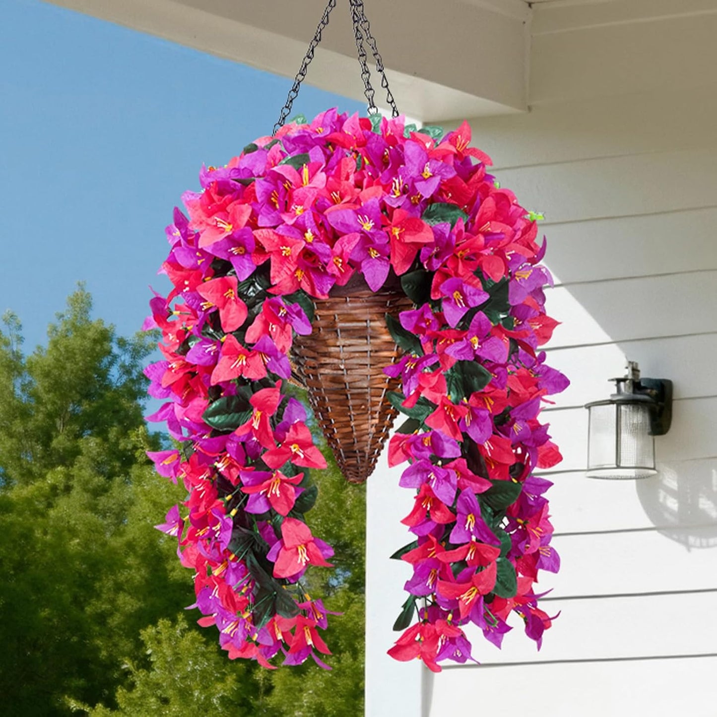 Artificial Bougainvillea Flowers, 2 PCS Plastic Long Trailing Vines Fake Flowers for Outdoor Indoor Garden Porch Patio Balcony Decor, UV Resistant, Hot Pink
