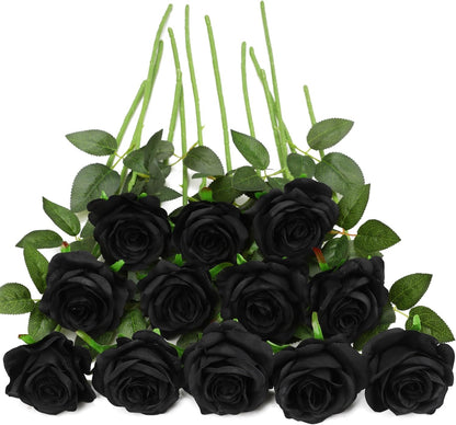 White Fake Roses Artificial Flowers - 10 Pcs Fake Artificial Roses Silk Flowers with Stems for Home Wedding Hotel Office Centerpiece Decor