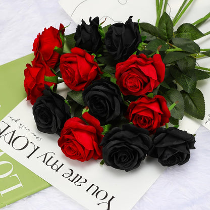 White Fake Roses Artificial Flowers - 10 Pcs Fake Artificial Roses Silk Flowers with Stems for Home Wedding Hotel Office Centerpiece Decor