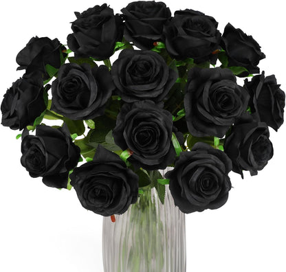 White Fake Roses Artificial Flowers - 10 Pcs Fake Artificial Roses Silk Flowers with Stems for Home Wedding Hotel Office Centerpiece Decor
