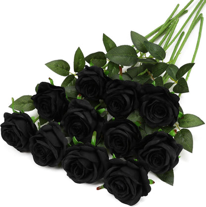 White Fake Roses Artificial Flowers - 10 Pcs Fake Artificial Roses Silk Flowers with Stems for Home Wedding Hotel Office Centerpiece Decor