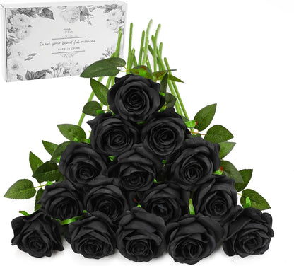 White Fake Roses Artificial Flowers - 10 Pcs Fake Artificial Roses Silk Flowers with Stems for Home Wedding Hotel Office Centerpiece Decor