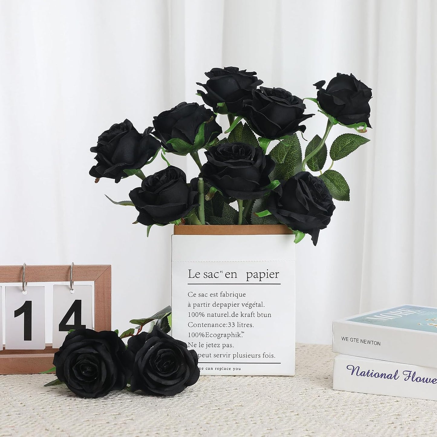 White Fake Roses Artificial Flowers - 10 Pcs Fake Artificial Roses Silk Flowers with Stems for Home Wedding Hotel Office Centerpiece Decor