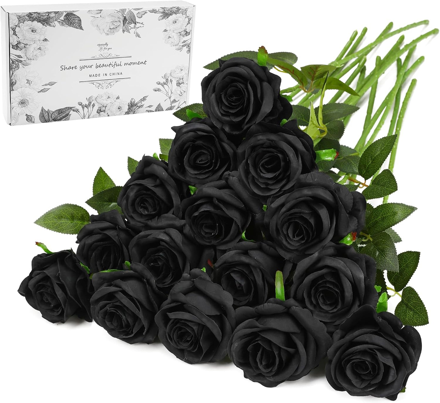 White Fake Roses Artificial Flowers - 10 Pcs Fake Artificial Roses Silk Flowers with Stems for Home Wedding Hotel Office Centerpiece Decor