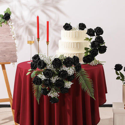 White Fake Roses Artificial Flowers - 10 Pcs Fake Artificial Roses Silk Flowers with Stems for Home Wedding Hotel Office Centerpiece Decor