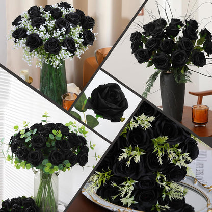 White Fake Roses Artificial Flowers - 10 Pcs Fake Artificial Roses Silk Flowers with Stems for Home Wedding Hotel Office Centerpiece Decor