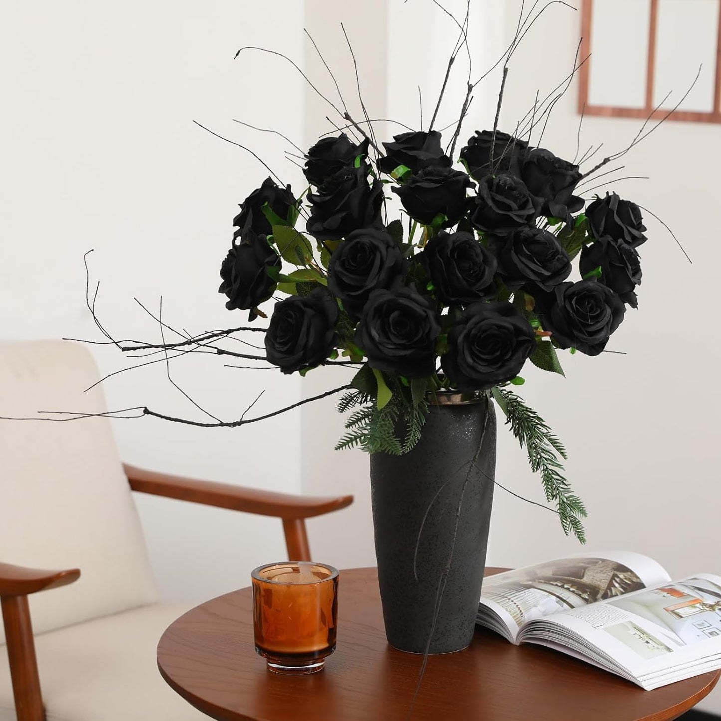 White Fake Roses Artificial Flowers - 10 Pcs Fake Artificial Roses Silk Flowers with Stems for Home Wedding Hotel Office Centerpiece Decor