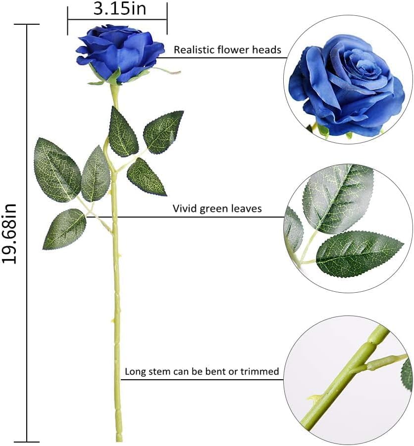 White Fake Roses Artificial Flowers - 10 Pcs Fake Artificial Roses Silk Flowers with Stems for Home Wedding Hotel Office Centerpiece Decor