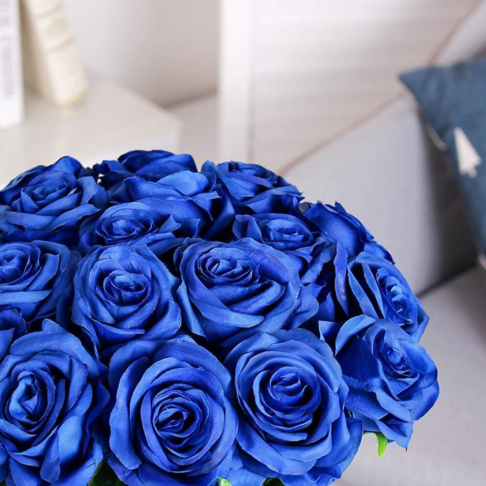 White Fake Roses Artificial Flowers - 10 Pcs Fake Artificial Roses Silk Flowers with Stems for Home Wedding Hotel Office Centerpiece Decor
