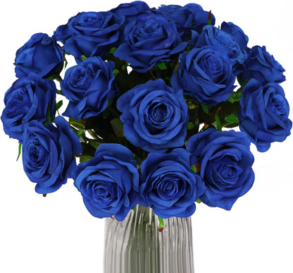 White Fake Roses Artificial Flowers - 10 Pcs Fake Artificial Roses Silk Flowers with Stems for Home Wedding Hotel Office Centerpiece Decor