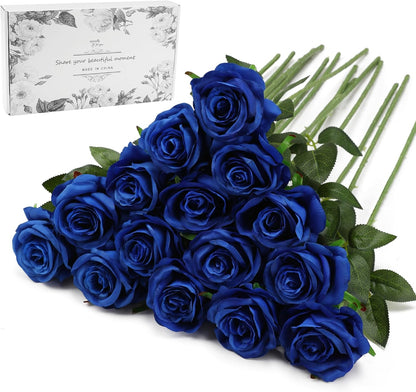 White Fake Roses Artificial Flowers - 10 Pcs Fake Artificial Roses Silk Flowers with Stems for Home Wedding Hotel Office Centerpiece Decor