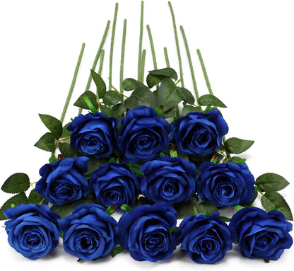 White Fake Roses Artificial Flowers - 10 Pcs Fake Artificial Roses Silk Flowers with Stems for Home Wedding Hotel Office Centerpiece Decor