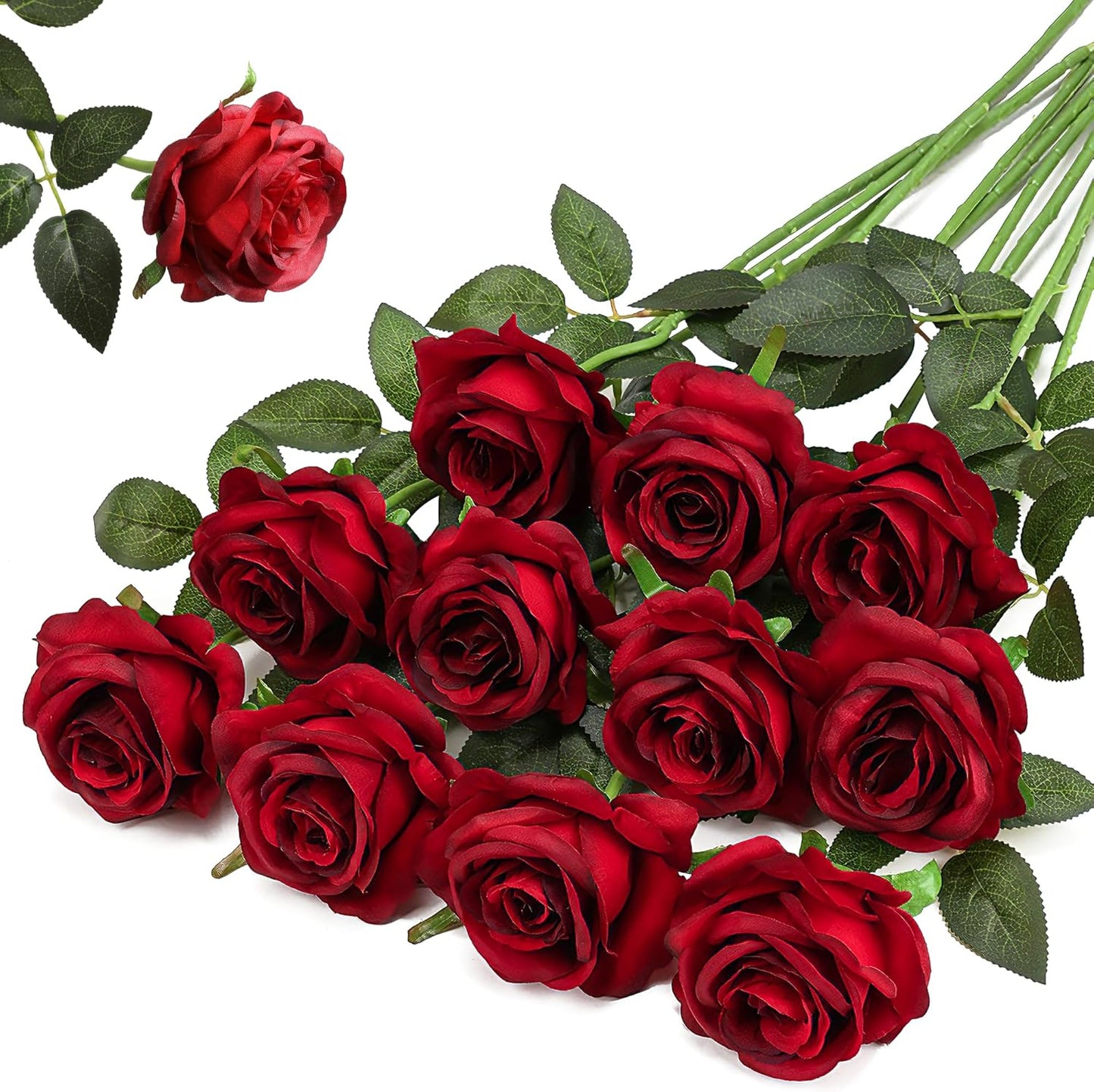 White Fake Roses Artificial Flowers - 10 Pcs Fake Artificial Roses Silk Flowers with Stems for Home Wedding Hotel Office Centerpiece Decor