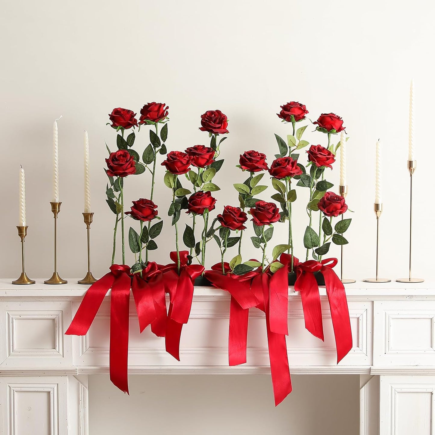 White Fake Roses Artificial Flowers - 10 Pcs Fake Artificial Roses Silk Flowers with Stems for Home Wedding Hotel Office Centerpiece Decor