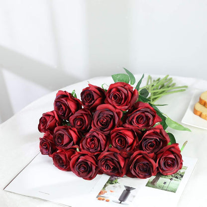 White Fake Roses Artificial Flowers - 10 Pcs Fake Artificial Roses Silk Flowers with Stems for Home Wedding Hotel Office Centerpiece Decor
