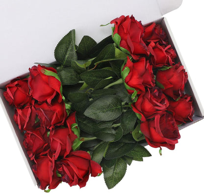 White Fake Roses Artificial Flowers - 10 Pcs Fake Artificial Roses Silk Flowers with Stems for Home Wedding Hotel Office Centerpiece Decor