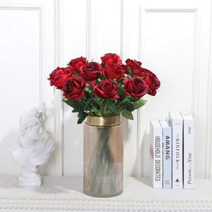 White Fake Roses Artificial Flowers - 10 Pcs Fake Artificial Roses Silk Flowers with Stems for Home Wedding Hotel Office Centerpiece Decor