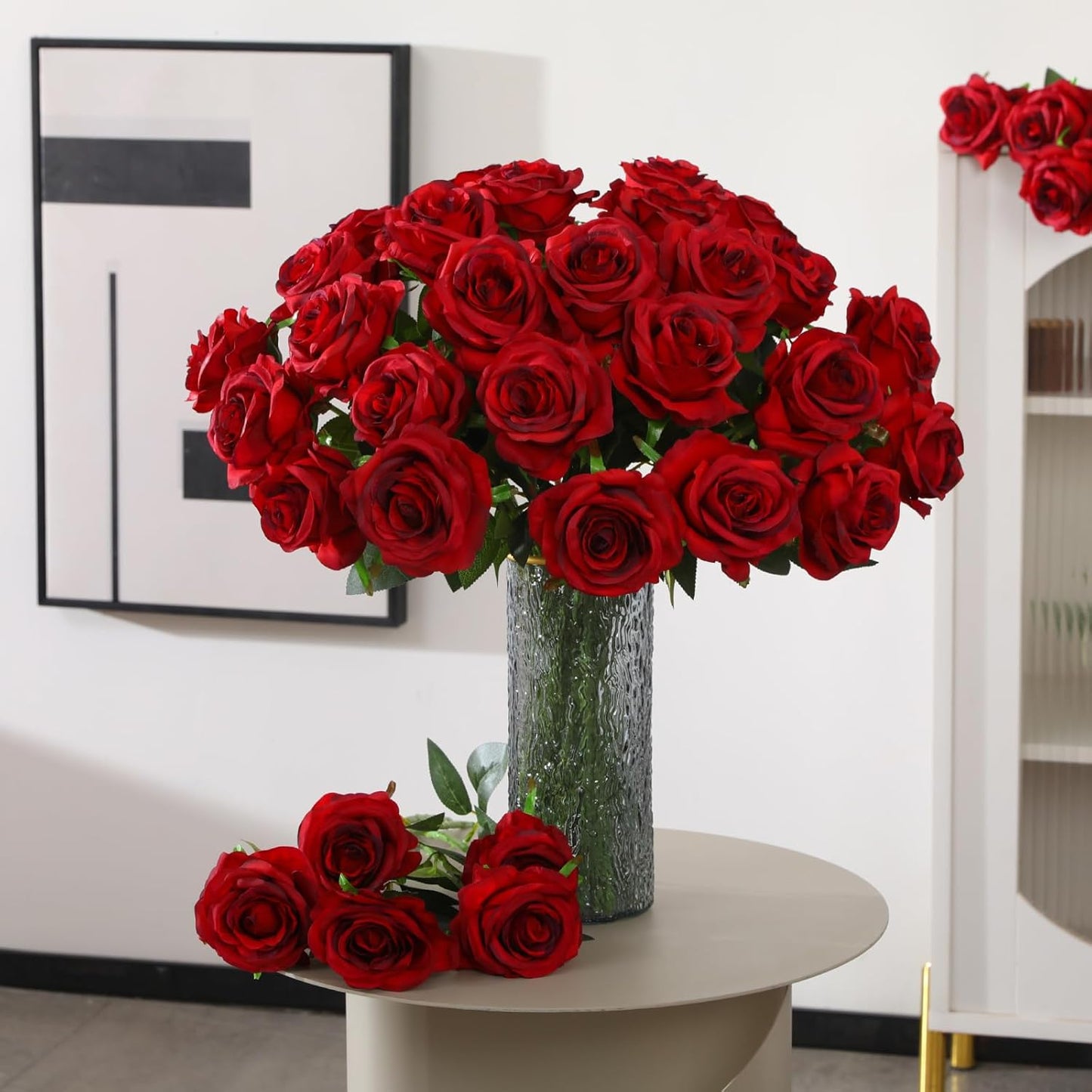 White Fake Roses Artificial Flowers - 10 Pcs Fake Artificial Roses Silk Flowers with Stems for Home Wedding Hotel Office Centerpiece Decor