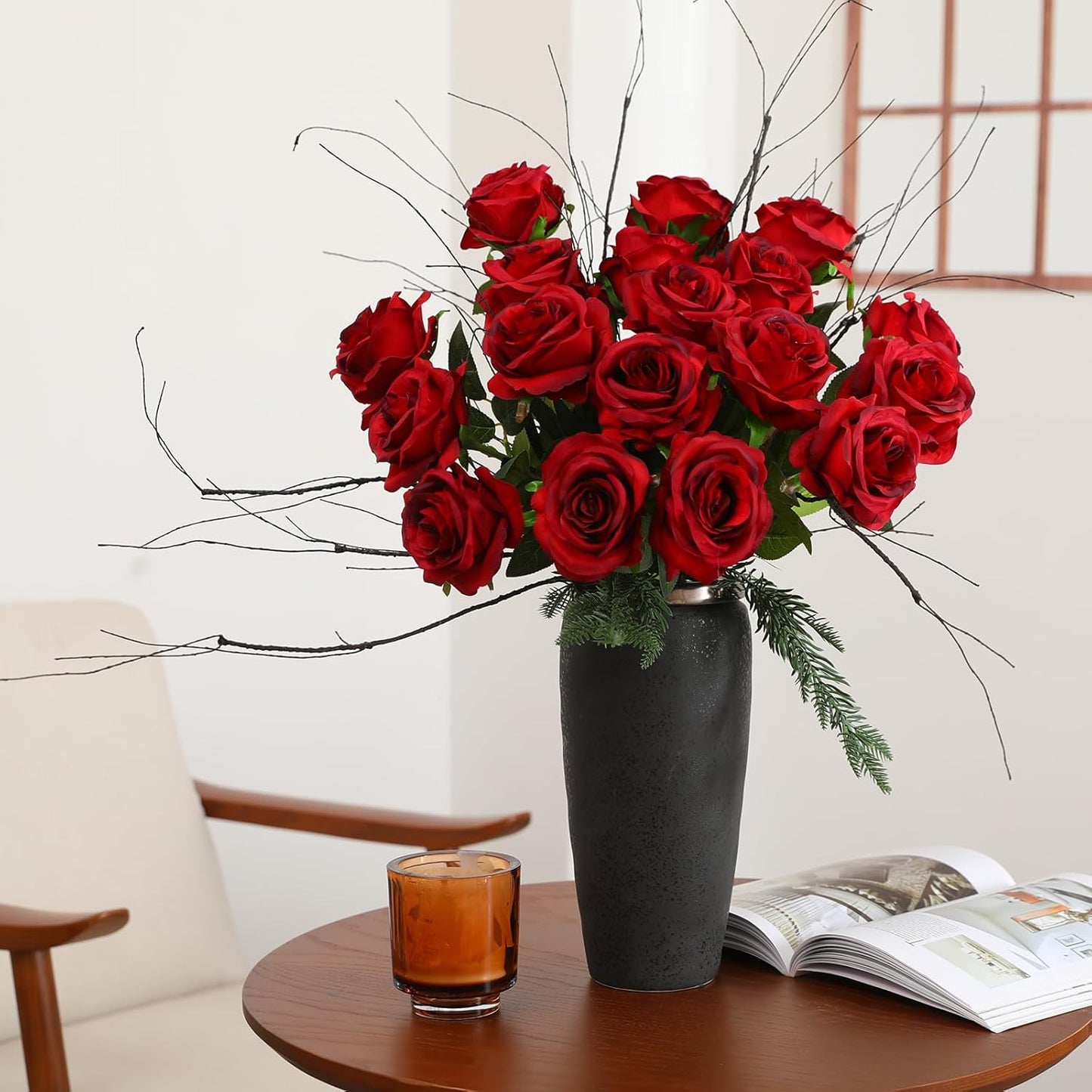 White Fake Roses Artificial Flowers - 10 Pcs Fake Artificial Roses Silk Flowers with Stems for Home Wedding Hotel Office Centerpiece Decor