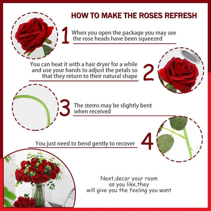 White Fake Roses Artificial Flowers - 10 Pcs Fake Artificial Roses Silk Flowers with Stems for Home Wedding Hotel Office Centerpiece Decor
