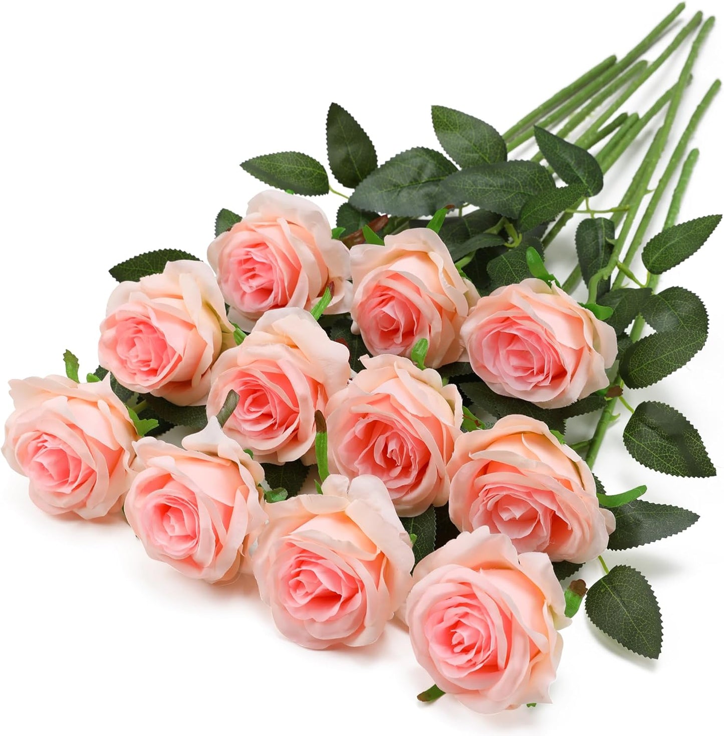 White Fake Roses Artificial Flowers - 10 Pcs Fake Artificial Roses Silk Flowers with Stems for Home Wedding Hotel Office Centerpiece Decor