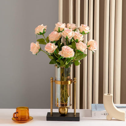 White Fake Roses Artificial Flowers - 10 Pcs Fake Artificial Roses Silk Flowers with Stems for Home Wedding Hotel Office Centerpiece Decor