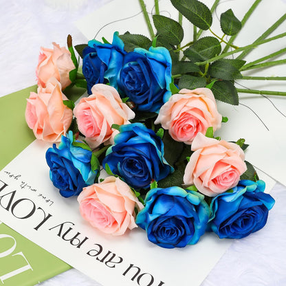 White Fake Roses Artificial Flowers - 10 Pcs Fake Artificial Roses Silk Flowers with Stems for Home Wedding Hotel Office Centerpiece Decor
