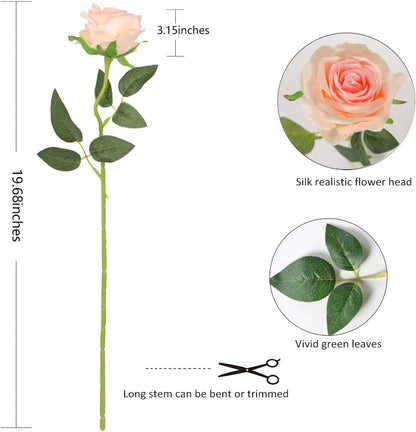 White Fake Roses Artificial Flowers - 10 Pcs Fake Artificial Roses Silk Flowers with Stems for Home Wedding Hotel Office Centerpiece Decor