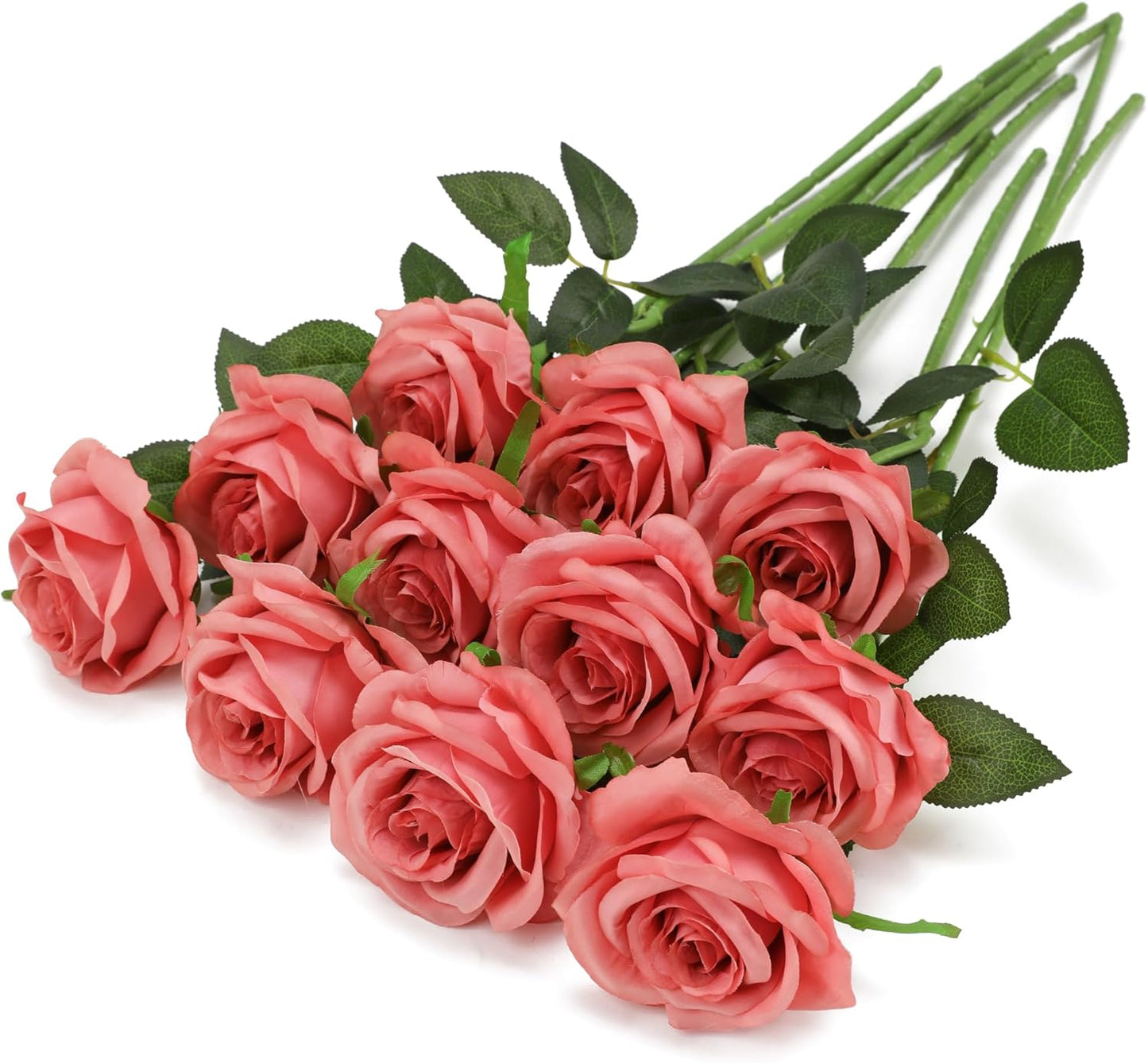 White Fake Roses Artificial Flowers - 10 Pcs Fake Artificial Roses Silk Flowers with Stems for Home Wedding Hotel Office Centerpiece Decor