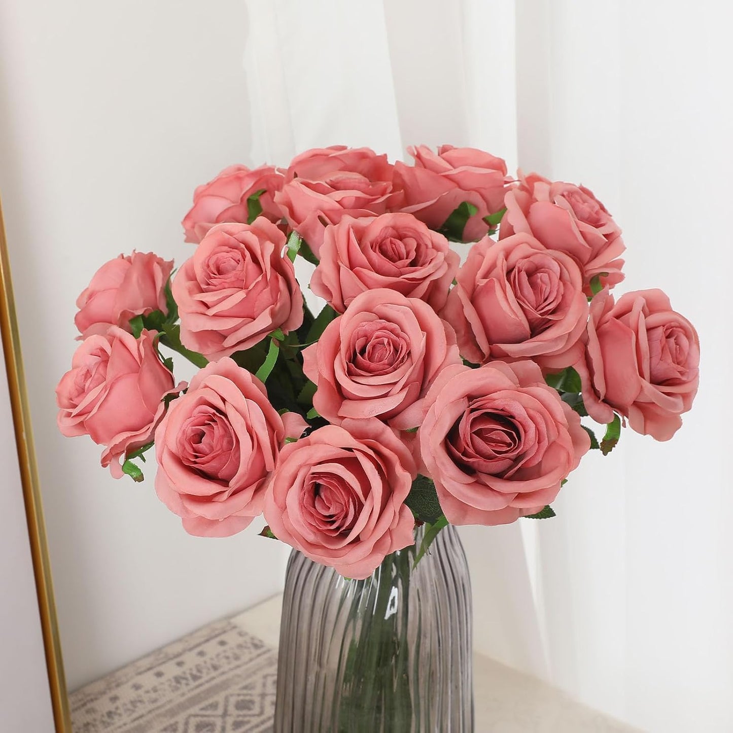 White Fake Roses Artificial Flowers - 10 Pcs Fake Artificial Roses Silk Flowers with Stems for Home Wedding Hotel Office Centerpiece Decor