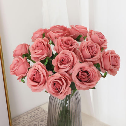 White Fake Roses Artificial Flowers - 10 Pcs Fake Artificial Roses Silk Flowers with Stems for Home Wedding Hotel Office Centerpiece Decor