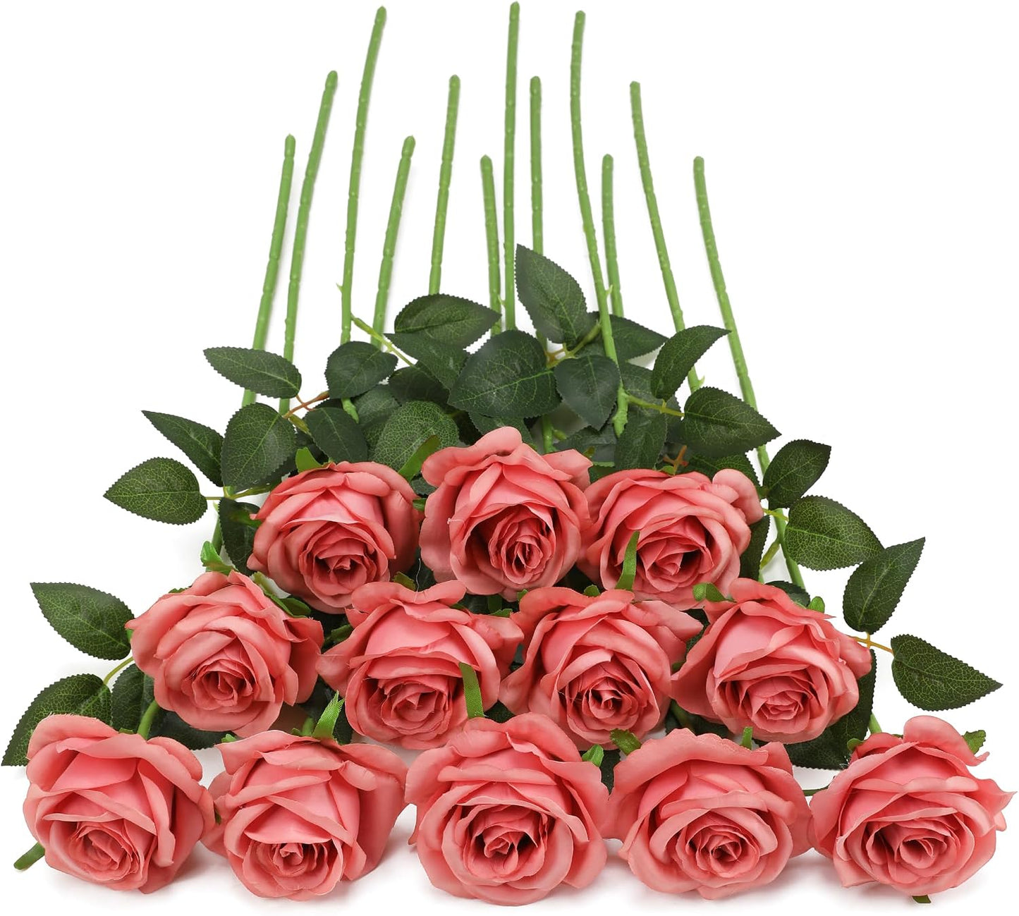 White Fake Roses Artificial Flowers - 10 Pcs Fake Artificial Roses Silk Flowers with Stems for Home Wedding Hotel Office Centerpiece Decor