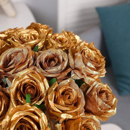 White Fake Roses Artificial Flowers - 10 Pcs Fake Artificial Roses Silk Flowers with Stems for Home Wedding Hotel Office Centerpiece Decor