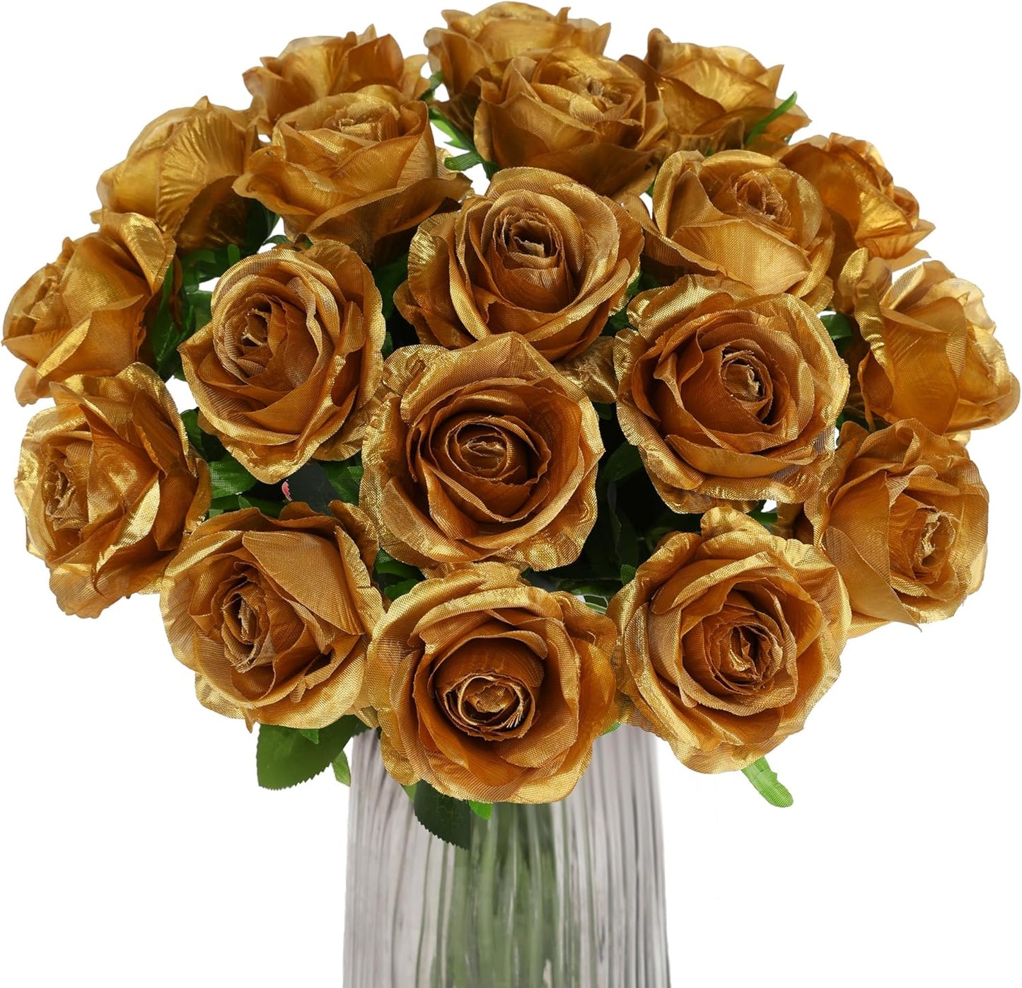 White Fake Roses Artificial Flowers - 10 Pcs Fake Artificial Roses Silk Flowers with Stems for Home Wedding Hotel Office Centerpiece Decor