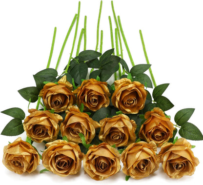 White Fake Roses Artificial Flowers - 10 Pcs Fake Artificial Roses Silk Flowers with Stems for Home Wedding Hotel Office Centerpiece Decor