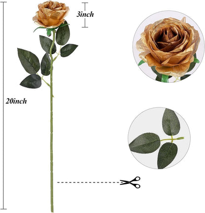 White Fake Roses Artificial Flowers - 10 Pcs Fake Artificial Roses Silk Flowers with Stems for Home Wedding Hotel Office Centerpiece Decor
