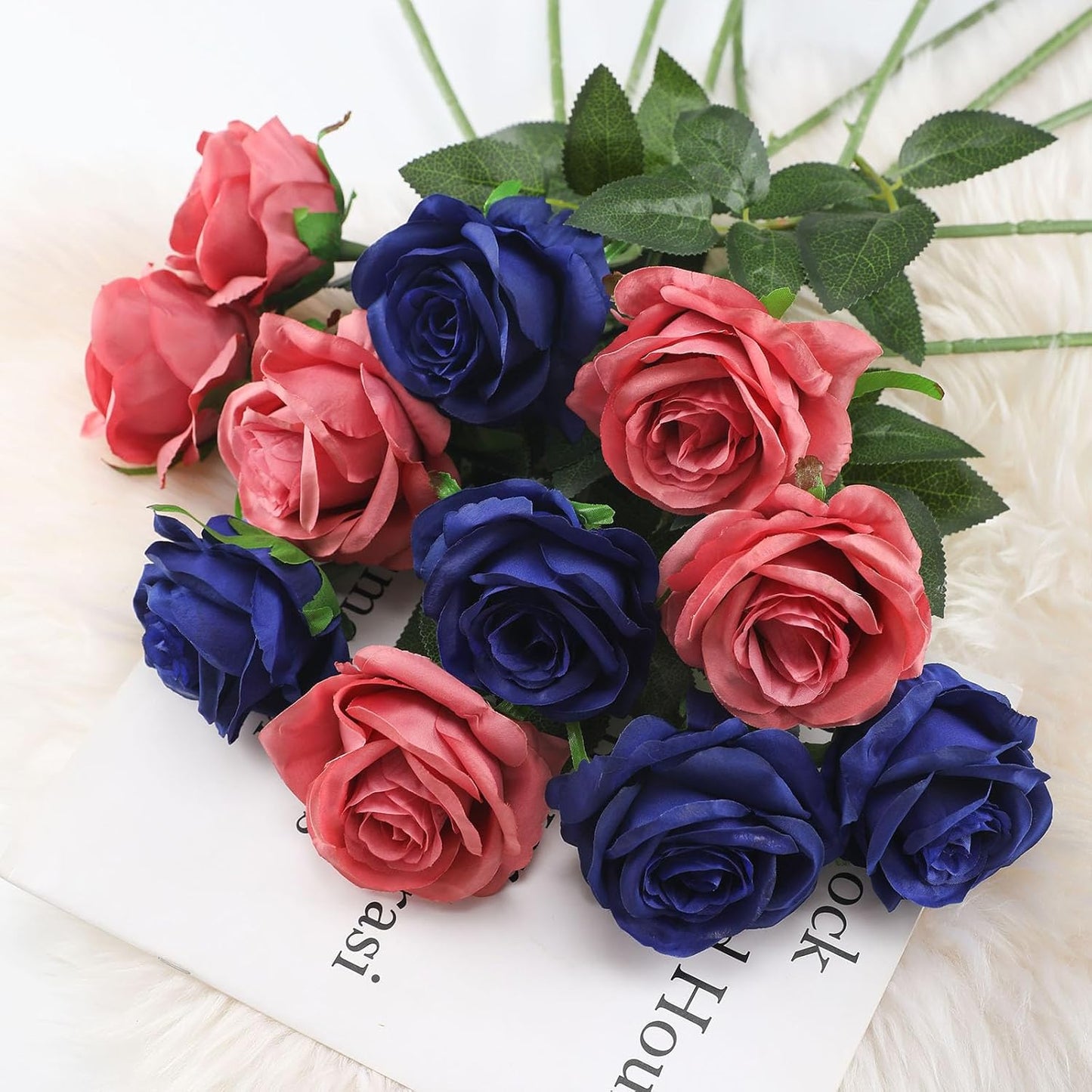 White Fake Roses Artificial Flowers - 10 Pcs Fake Artificial Roses Silk Flowers with Stems for Home Wedding Hotel Office Centerpiece Decor