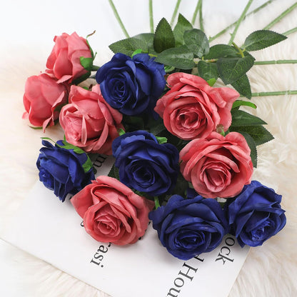 White Fake Roses Artificial Flowers - 10 Pcs Fake Artificial Roses Silk Flowers with Stems for Home Wedding Hotel Office Centerpiece Decor