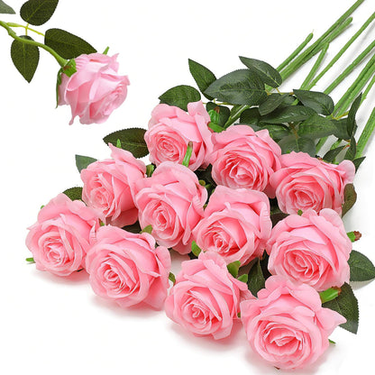 White Fake Roses Artificial Flowers - 10 Pcs Fake Artificial Roses Silk Flowers with Stems for Home Wedding Hotel Office Centerpiece Decor