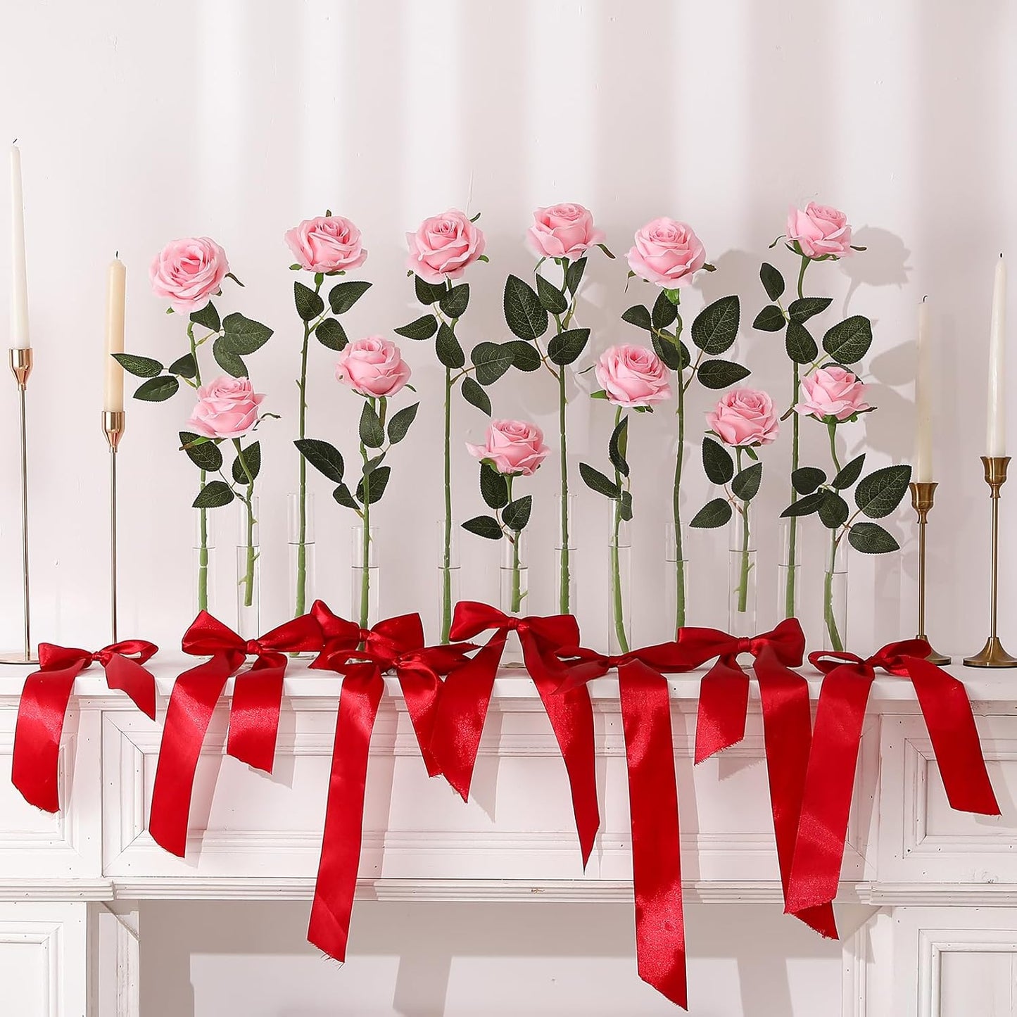 White Fake Roses Artificial Flowers - 10 Pcs Fake Artificial Roses Silk Flowers with Stems for Home Wedding Hotel Office Centerpiece Decor
