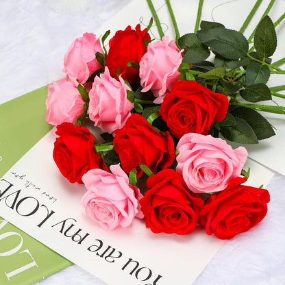 White Fake Roses Artificial Flowers - 10 Pcs Fake Artificial Roses Silk Flowers with Stems for Home Wedding Hotel Office Centerpiece Decor
