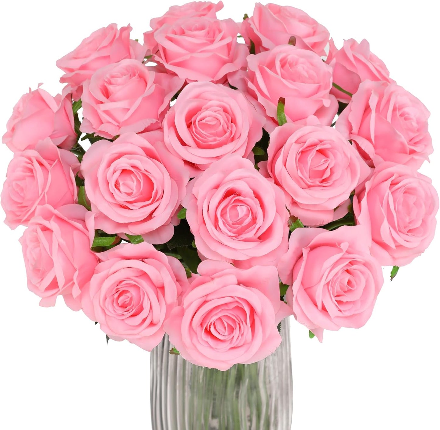 White Fake Roses Artificial Flowers - 10 Pcs Fake Artificial Roses Silk Flowers with Stems for Home Wedding Hotel Office Centerpiece Decor