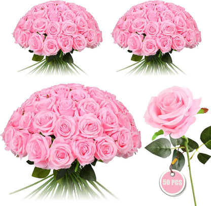 White Fake Roses Artificial Flowers - 10 Pcs Fake Artificial Roses Silk Flowers with Stems for Home Wedding Hotel Office Centerpiece Decor