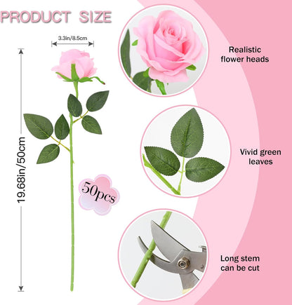 White Fake Roses Artificial Flowers - 10 Pcs Fake Artificial Roses Silk Flowers with Stems for Home Wedding Hotel Office Centerpiece Decor